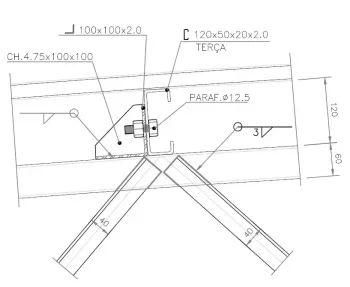 Detalhe de ligação metálica para construção de galpão