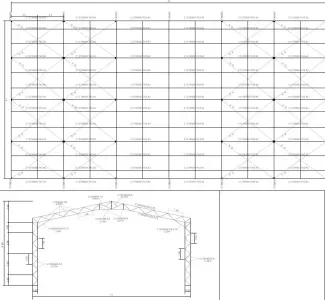 Plantas e cortes de projeto de construção de galpão