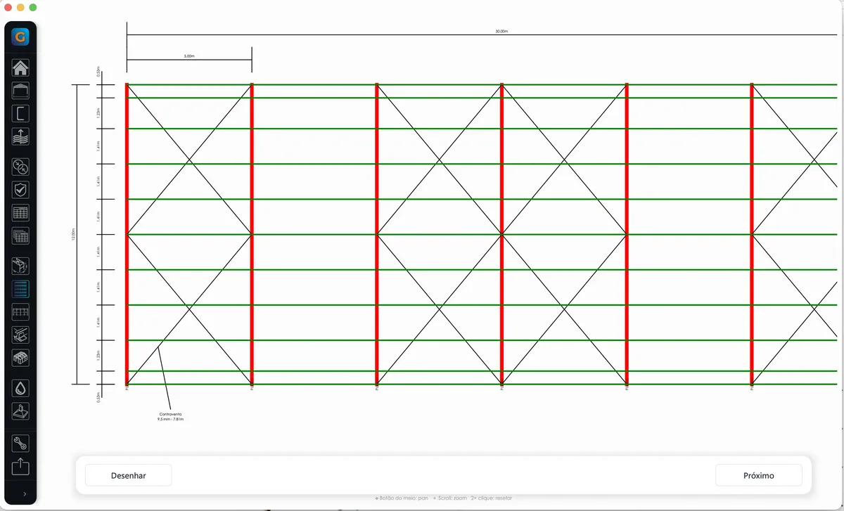 Planta baixa de galpão pequeno gerada pelo eGalpão