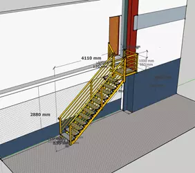 Escada metálica em L com patamar intermediário