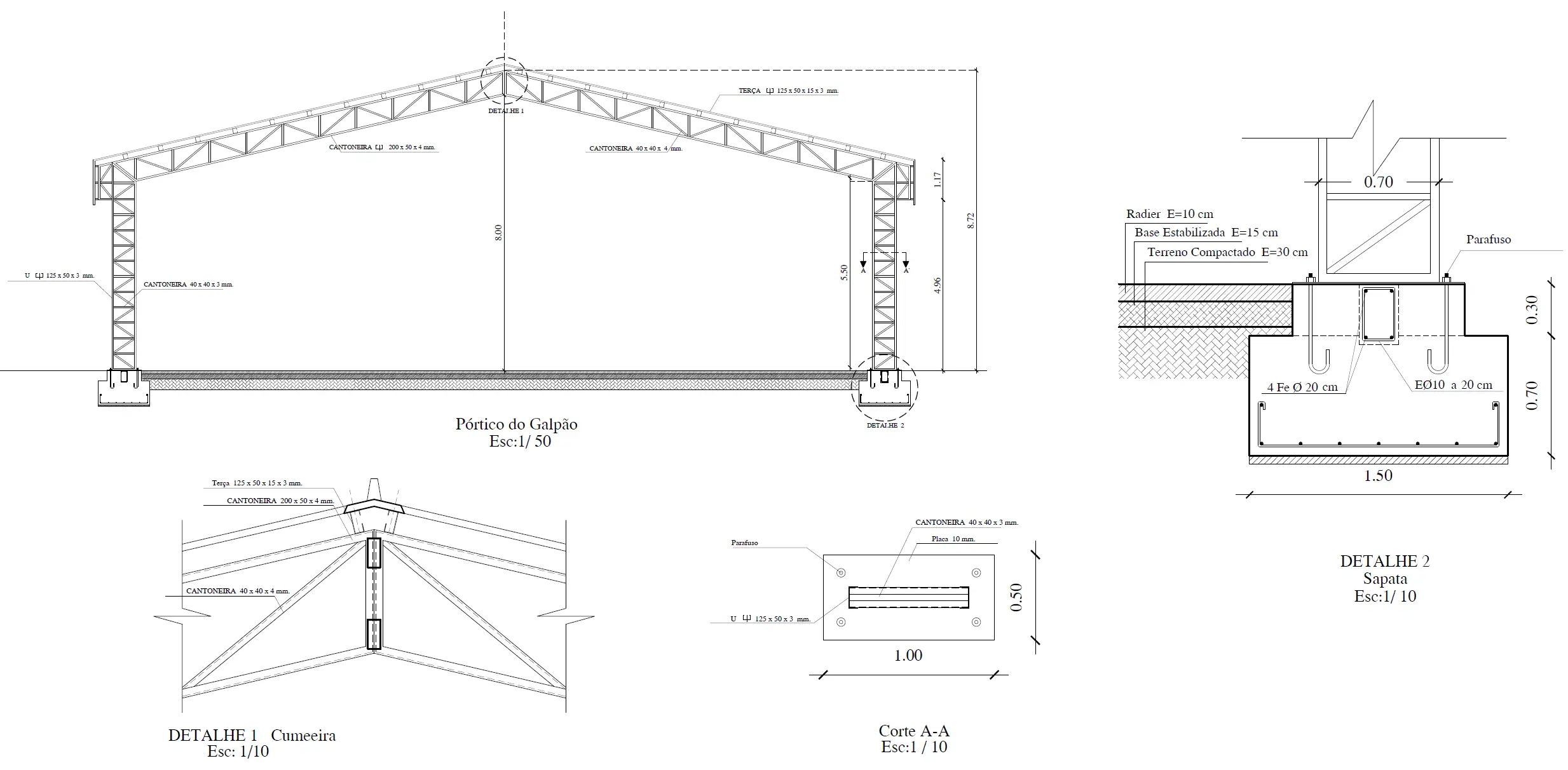 Treliça de estrutura metálica para telhado e cobertura