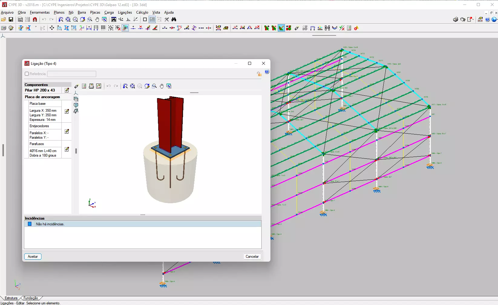 Ligação de estrutura metálica em construção de galpão