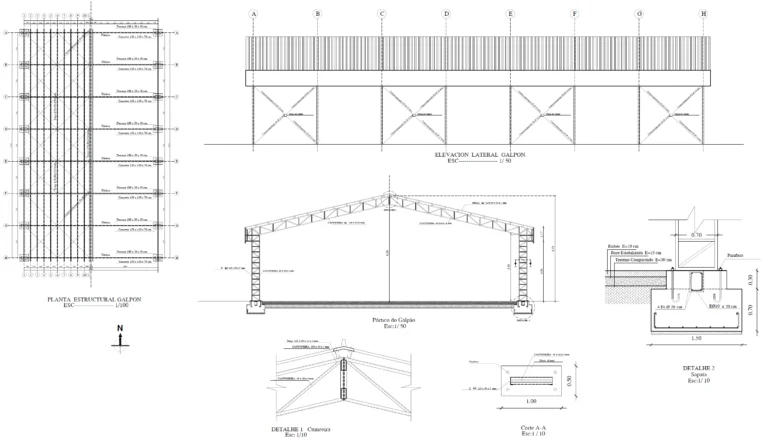 Projeto de treliça de estrutura metálica para telhado