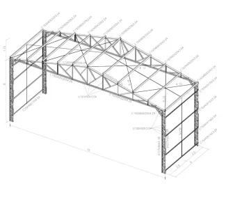 Projeto de galpão em 3D com detalhes estruturais