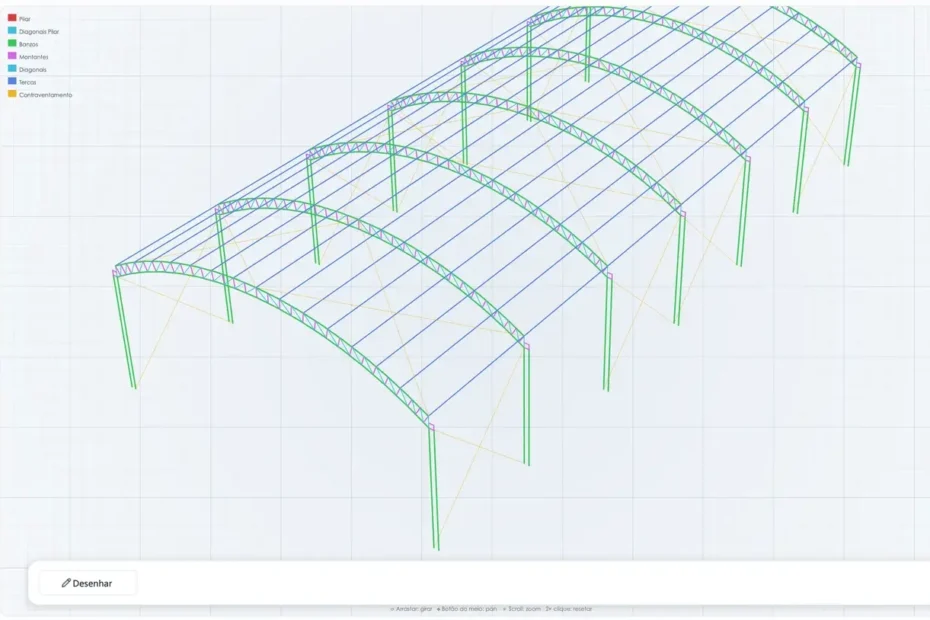 Interface do programa eGalpão para calcular galpão metálico