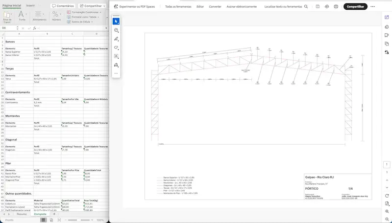 Pranchas PDF e lista Excel