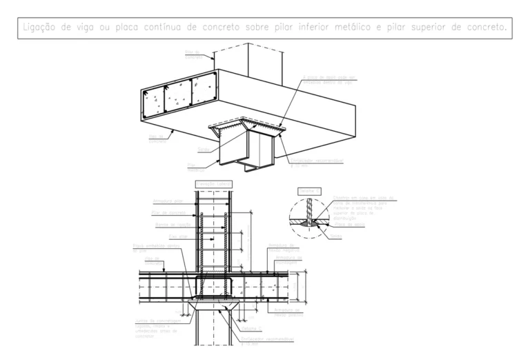 Apoio de Viga ou Laje de Concreto sobre Pilar Metálico: Detalhes em DWG