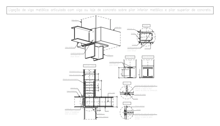 Ligação Articulada de Viga Metálica com Laje de Concreto: Detalhes em DWG