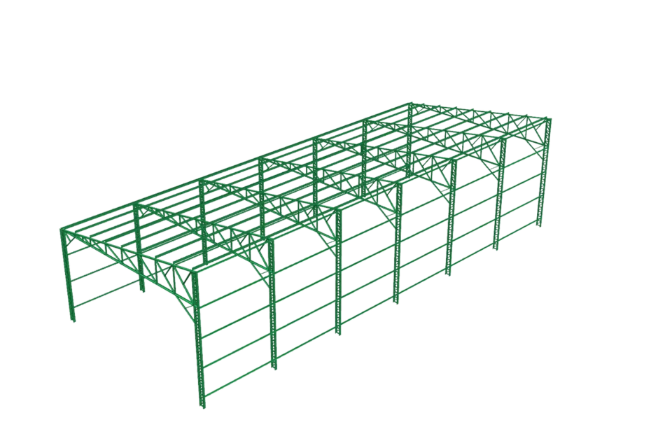 Projeto de Galpão Metálico 12x30 em uma água treliçado — perspectiva 3D