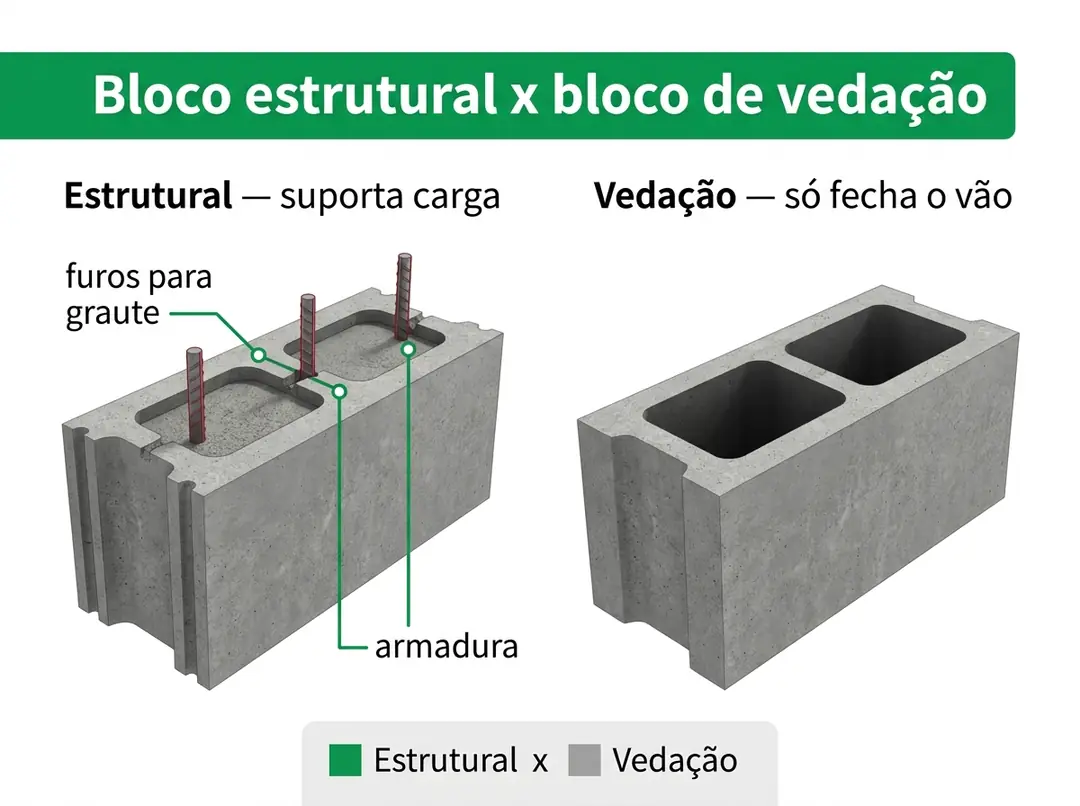 Bloco de concreto estrutural x bloco de vedação