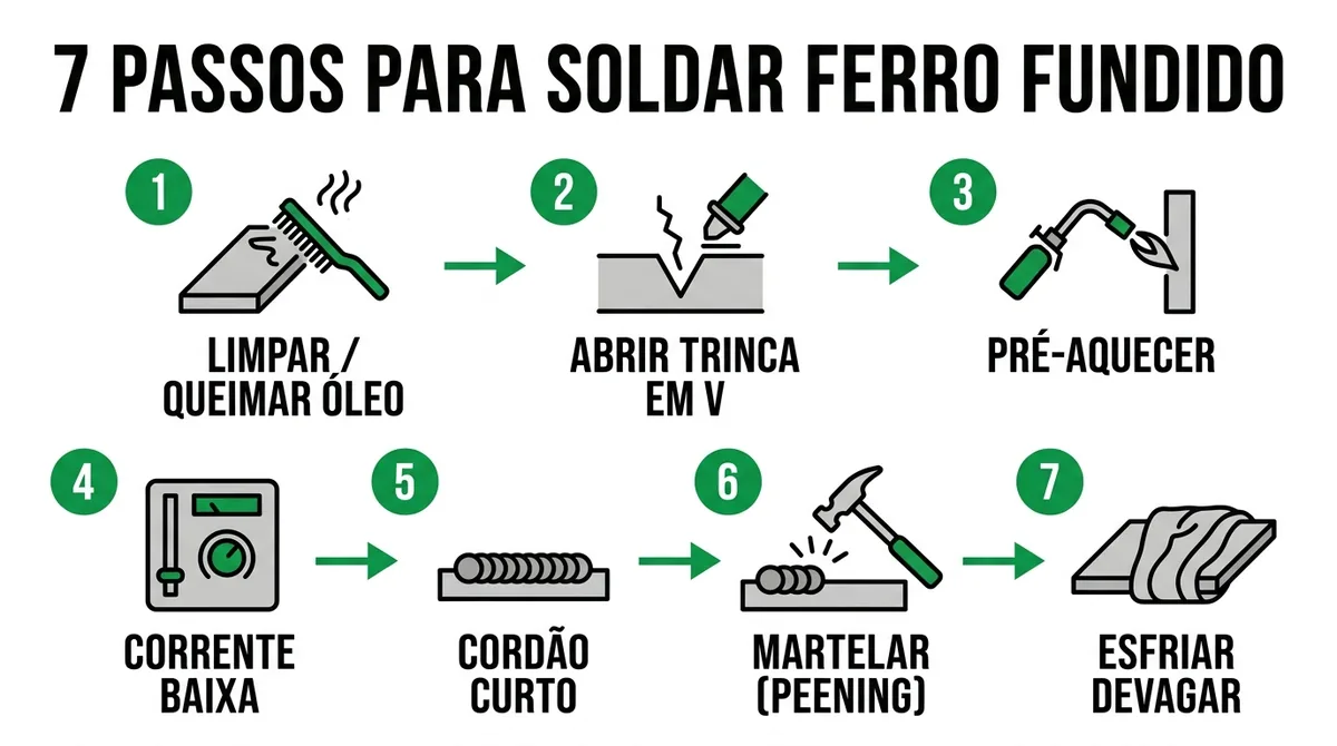 Infográfico: 7 passos para soldar ferro fundido com eletrodo