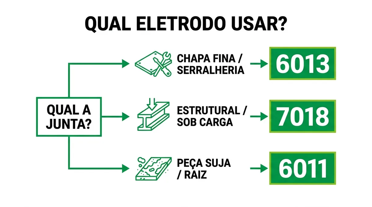 Infográfico: qual eletrodo usar — 6013, 7018 ou 6011