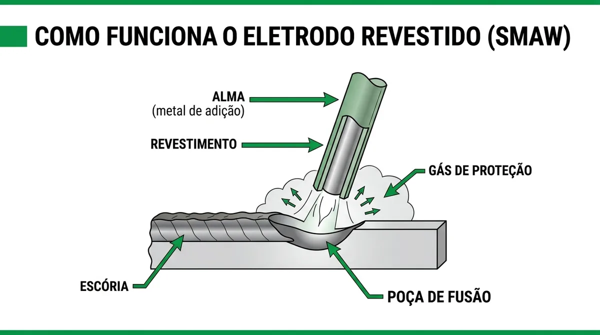 Infográfico: como funciona o eletrodo revestido no processo SMAW