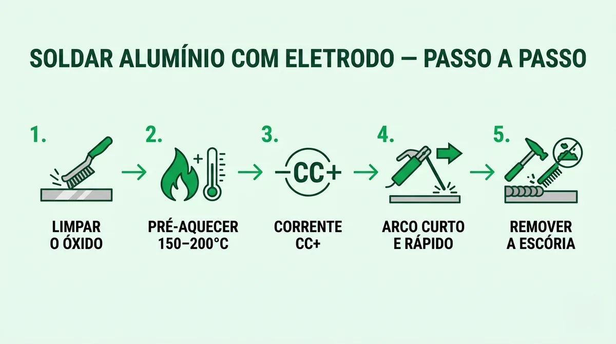 Infográfico: passo a passo para soldar alumínio com eletrodo