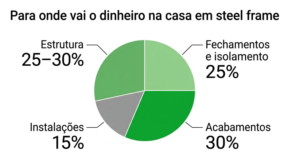 Gráfico da composição do custo de uma casa em steel frame