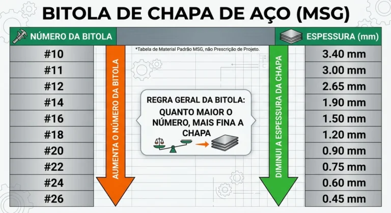 Tabela de Bitola de Chapa de Aço: Espessura em mm